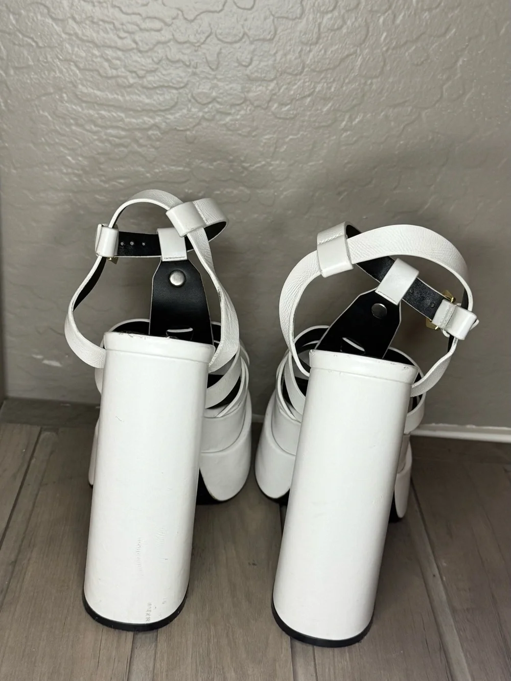 Versace White High Block Platform Strappy Sandals